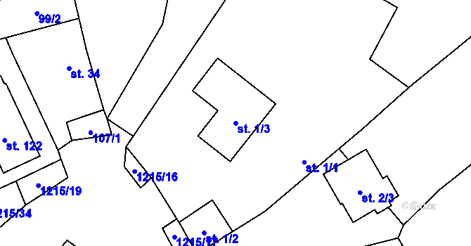 Parcela st. 1/3 v KÚ Horní Věžnice, Katastrální mapa