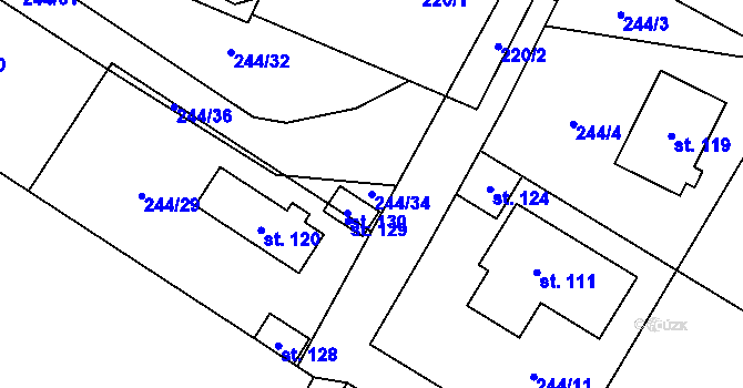Parcela st. 244/34 v KÚ Horní Věžnice, Katastrální mapa