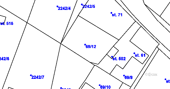 Parcela st. 69/12 v KÚ Věžnice, Katastrální mapa