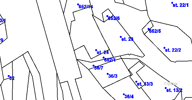Parcela st. 24 v KÚ Věžnička, Katastrální mapa