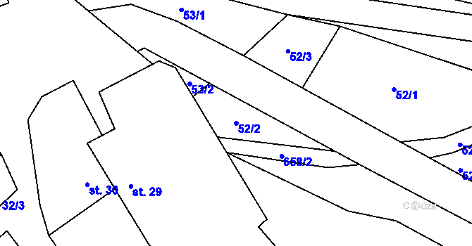 Parcela st. 52/2 v KÚ Věžnička, Katastrální mapa