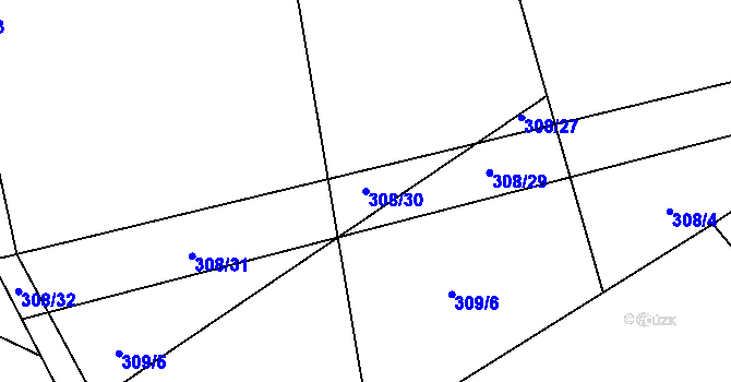 Parcela st. 308/30 v KÚ Věžnička, Katastrální mapa