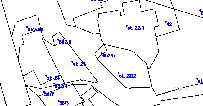 Parcela st. 652/5 v KÚ Věžnička, Katastrální mapa