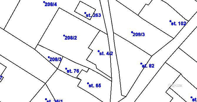 Parcela st. 4/2 v KÚ Vchynice, Katastrální mapa