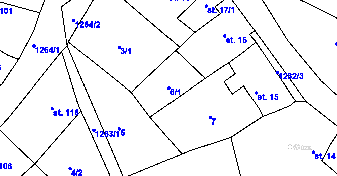 Parcela st. 6/1 v KÚ Vchynice, Katastrální mapa