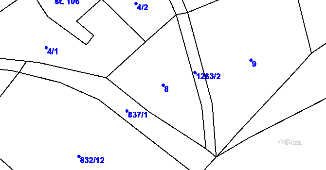 Parcela st. 8 v KÚ Vchynice, Katastrální mapa