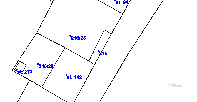 Parcela st. 215 v KÚ Vchynice, Katastrální mapa