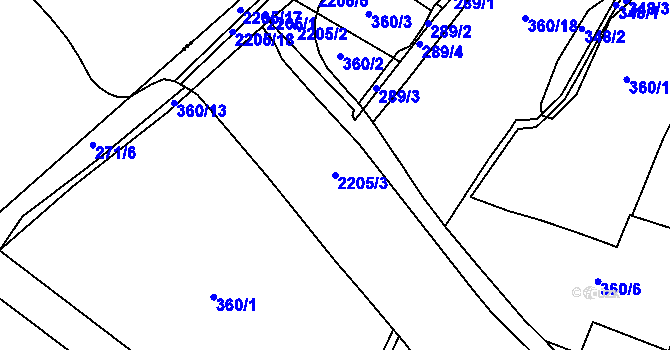 Parcela st. 2205/3 v KÚ Vchynice, Katastrální mapa