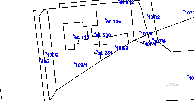 Parcela st. 231 v KÚ Víceměřice, Katastrální mapa
