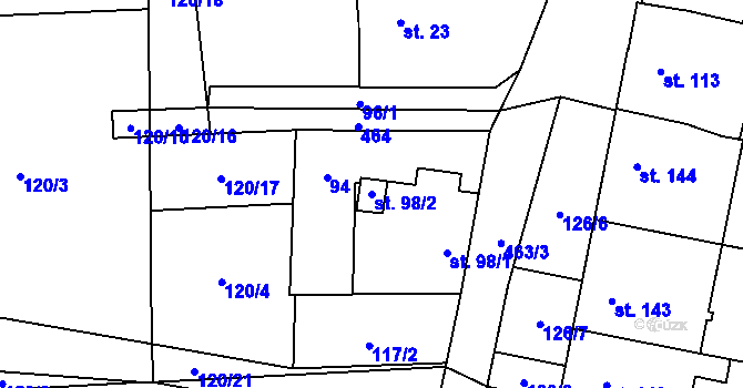 Parcela st. 98/2 v KÚ Víceměřice, Katastrální mapa