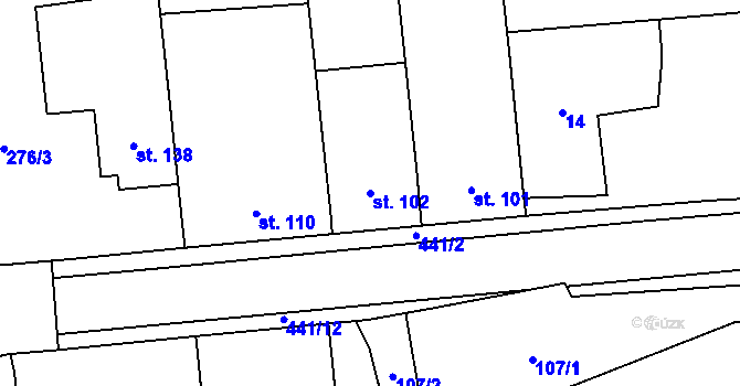 Parcela st. 102 v KÚ Víceměřice, Katastrální mapa
