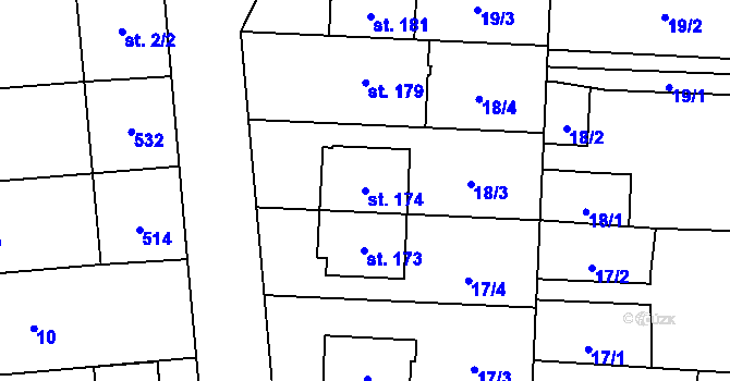 Parcela st. 174 v KÚ Víceměřice, Katastrální mapa