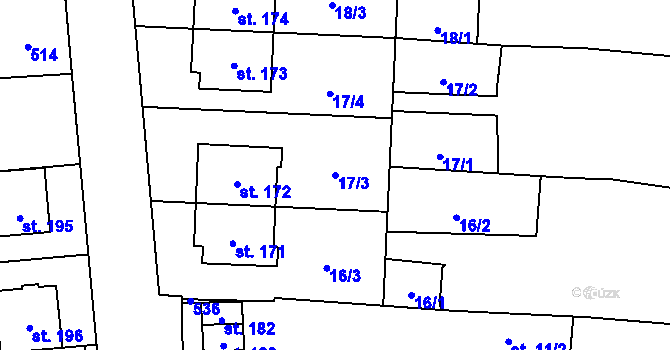 Parcela st. 17/3 v KÚ Víceměřice, Katastrální mapa