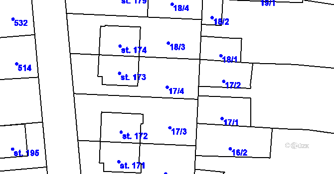 Parcela st. 17/4 v KÚ Víceměřice, Katastrální mapa