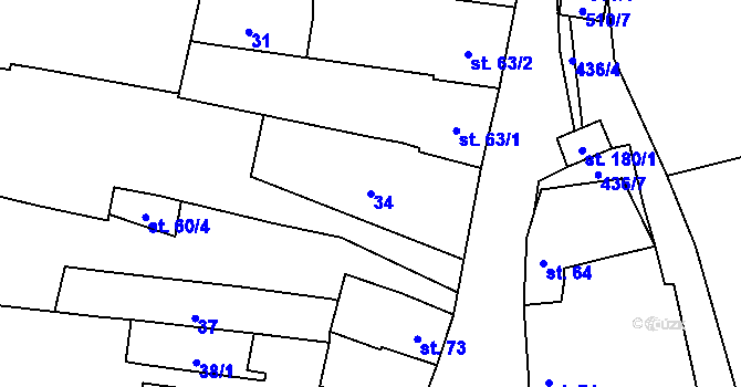 Parcela st. 34 v KÚ Víceměřice, Katastrální mapa