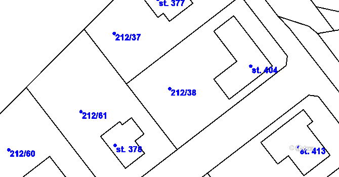 Parcela st. 212/38 v KÚ Vícov, Katastrální mapa