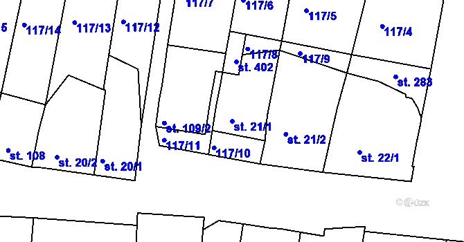 Parcela st. 21/1 v KÚ Vícov, Katastrální mapa
