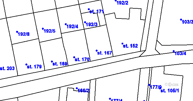 Parcela st. 167 v KÚ Vícov, Katastrální mapa