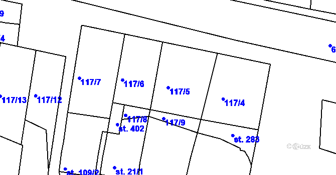 Parcela st. 117/5 v KÚ Vícov, Katastrální mapa