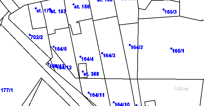 Parcela st. 164/3 v KÚ Vícov, Katastrální mapa
