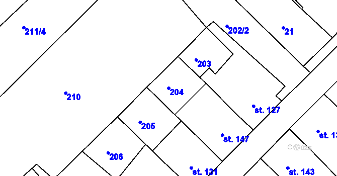 Parcela st. 204 v KÚ Vícov, Katastrální mapa