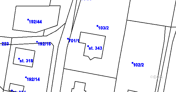 Parcela st. 343 v KÚ Vícov, Katastrální mapa