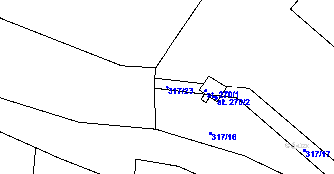 Parcela st. 317/23 v KÚ Vícov, Katastrální mapa