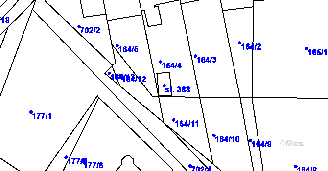 Parcela st. 388 v KÚ Vícov, Katastrální mapa