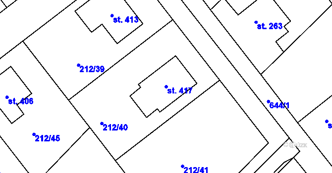 Parcela st. 417 v KÚ Vícov, Katastrální mapa