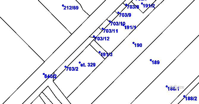 Parcela st. 191/3 v KÚ Vícov, Katastrální mapa