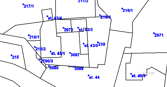 Parcela st. 43/5 v KÚ Vidče, Katastrální mapa