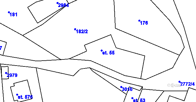 Parcela st. 55 v KÚ Vidče, Katastrální mapa
