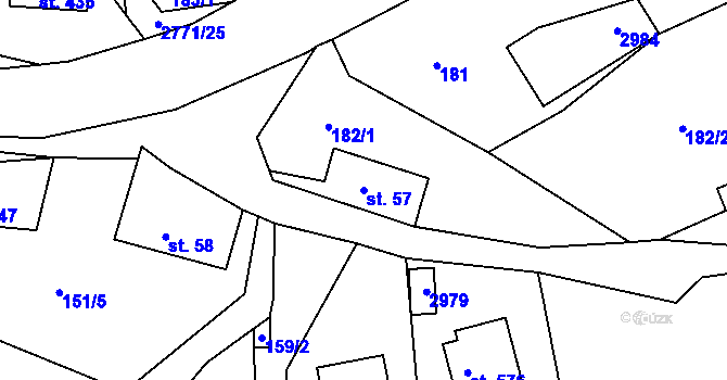 Parcela st. 57 v KÚ Vidče, Katastrální mapa