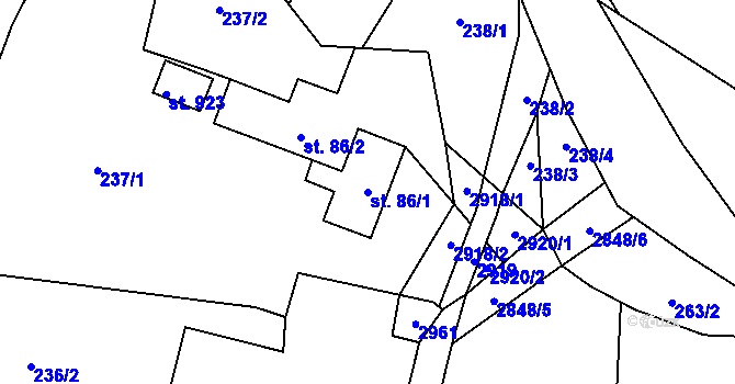 Parcela st. 86/1 v KÚ Vidče, Katastrální mapa