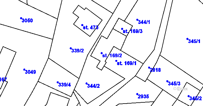 Parcela st. 169/2 v KÚ Vidče, Katastrální mapa