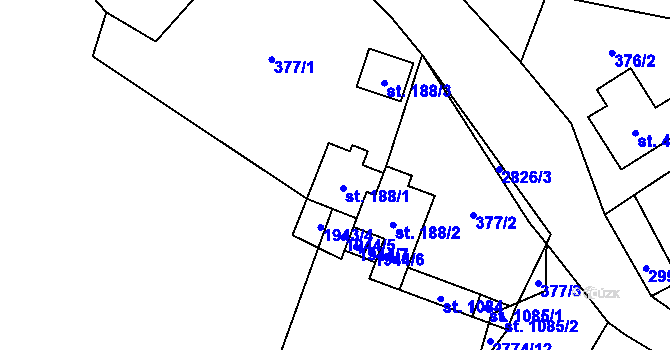 Parcela st. 188/1 v KÚ Vidče, Katastrální mapa