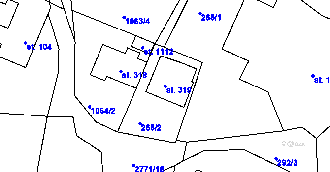 Parcela st. 319 v KÚ Vidče, Katastrální mapa