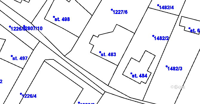 Parcela st. 483 v KÚ Vidče, Katastrální mapa