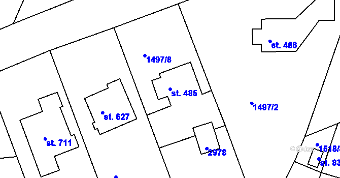 Parcela st. 485 v KÚ Vidče, Katastrální mapa