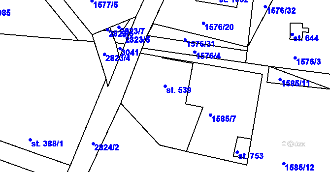Parcela st. 539 v KÚ Vidče, Katastrální mapa
