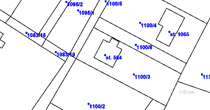 Parcela st. 584 v KÚ Vidče, Katastrální mapa
