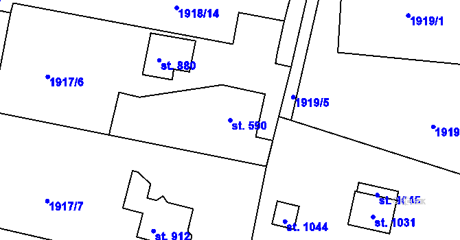 Parcela st. 590 v KÚ Vidče, Katastrální mapa