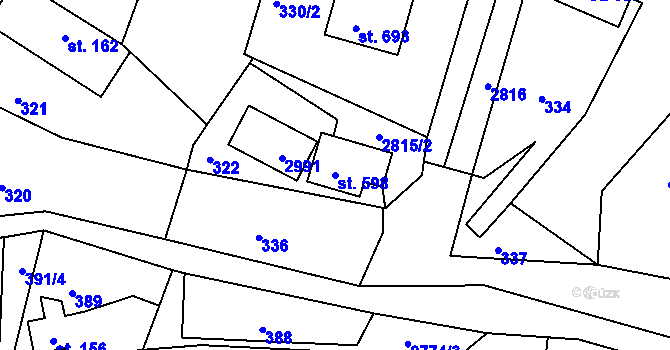 Parcela st. 598 v KÚ Vidče, Katastrální mapa