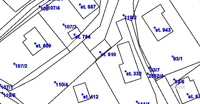 Parcela st. 610 v KÚ Vidče, Katastrální mapa