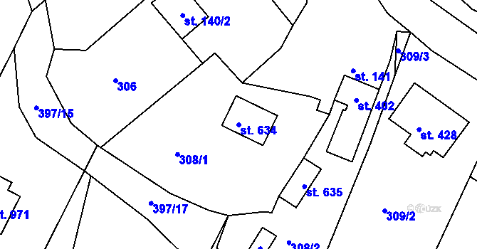 Parcela st. 634 v KÚ Vidče, Katastrální mapa