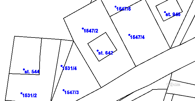 Parcela st. 642 v KÚ Vidče, Katastrální mapa