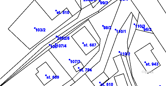 Parcela st. 687 v KÚ Vidče, Katastrální mapa