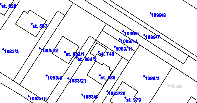 Parcela st. 745 v KÚ Vidče, Katastrální mapa