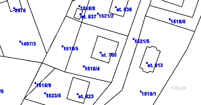 Parcela st. 765 v KÚ Vidče, Katastrální mapa