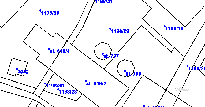 Parcela st. 797 v KÚ Vidče, Katastrální mapa